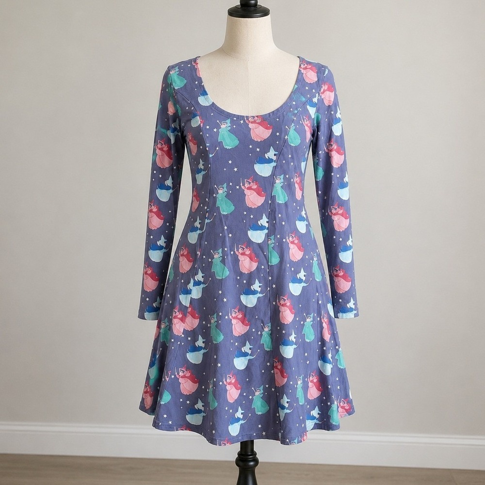 Cakeworthy Disney Sleeping Beauty Fairy Godmothers Skater Dress size Medium